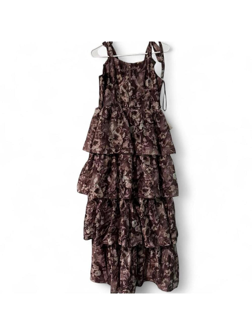 Bohme Burgundy Floral Tiered Midi Dress XL